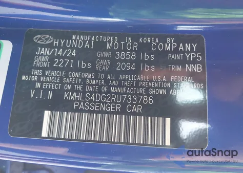 2024 Hyundai Elantra Sel z USA, uszkodzony, nr VIN KMHLS4DG2RU733786